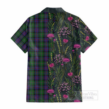 MacCallum (McCallum) Family Crest Tartan Cotton Hawaiian Shirt Scottish Thistle Flower Pattern Half Style - Tartan Vibes Clothing