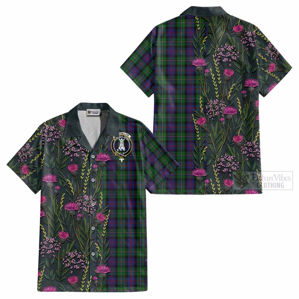 MacCallum (McCallum) Family Crest Tartan Cotton Hawaiian Shirt Scottish Thistle Flower Pattern Half Style - Tartan Vibes Clothing