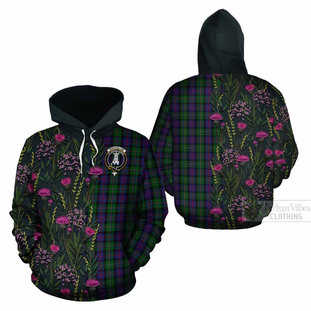 MacCallum (McCallum) Family Crest Tartan Cotton Hoodie Scottish Thistle Flower Pattern Half Style - Tartan Vibes Clothing