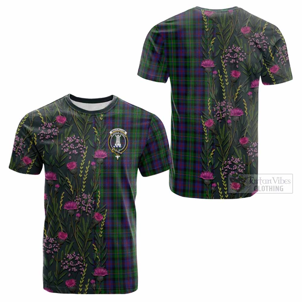 MacCallum (McCallum) Family Crest Tartan Cotton T-shirt Scottish Thistle Flower Pattern Half Style - Tartan Vibes Clothing