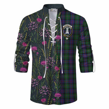 MacCallum (McCallum) Family Crest Tartan Ghillie Shirt Scottish Thistle Flower Pattern Half Style