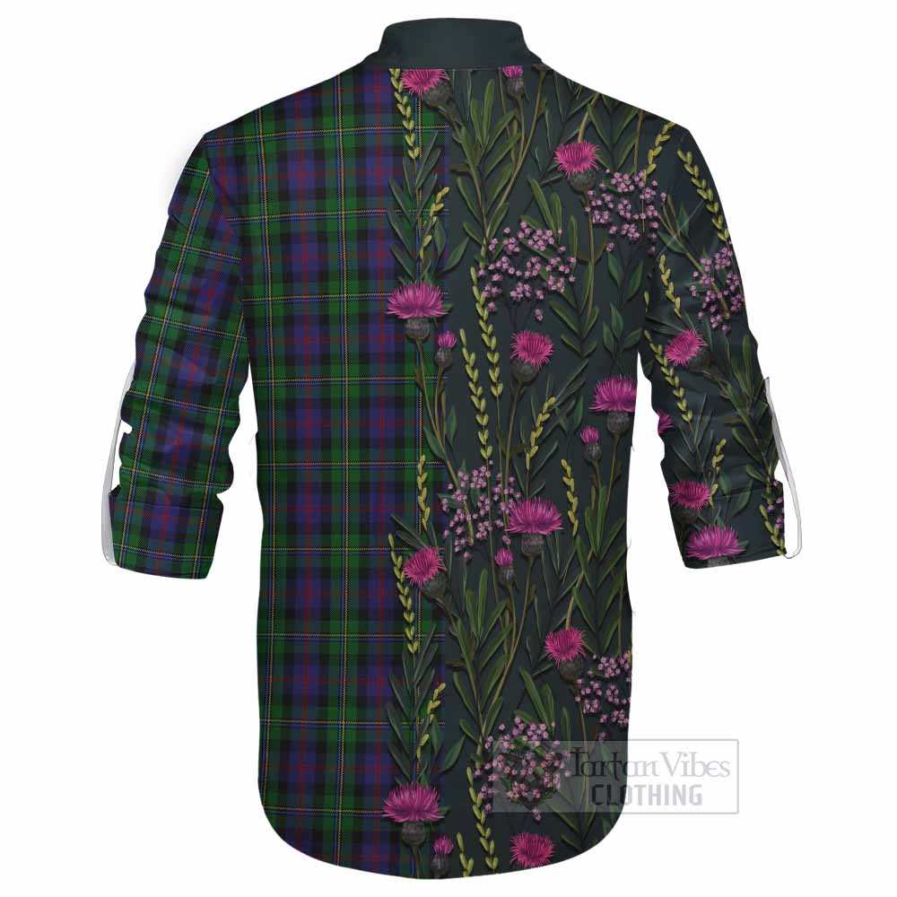MacCallum (McCallum) Family Crest Tartan Ghillie Shirt Scottish Thistle Flower Pattern Half Style - Tartan Vibes Clothing