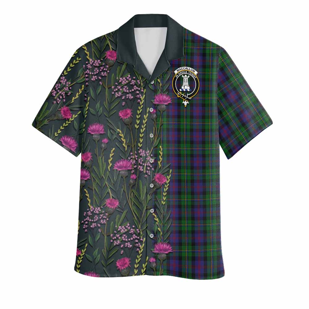MacCallum (McCallum) Family Crest Tartan Hawaiian Shirt Scottish Thistle Flower Pattern Half Style - Tartan Vibes Clothing