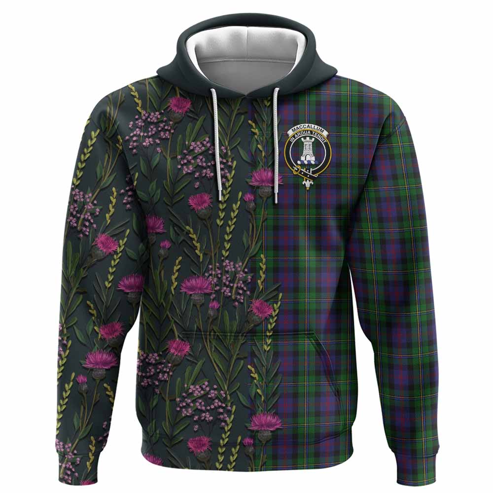 MacCallum (McCallum) Family Crest Tartan Hoodie Scottish Thistle Flower Pattern Half Style - Tartan Vibes Clothing