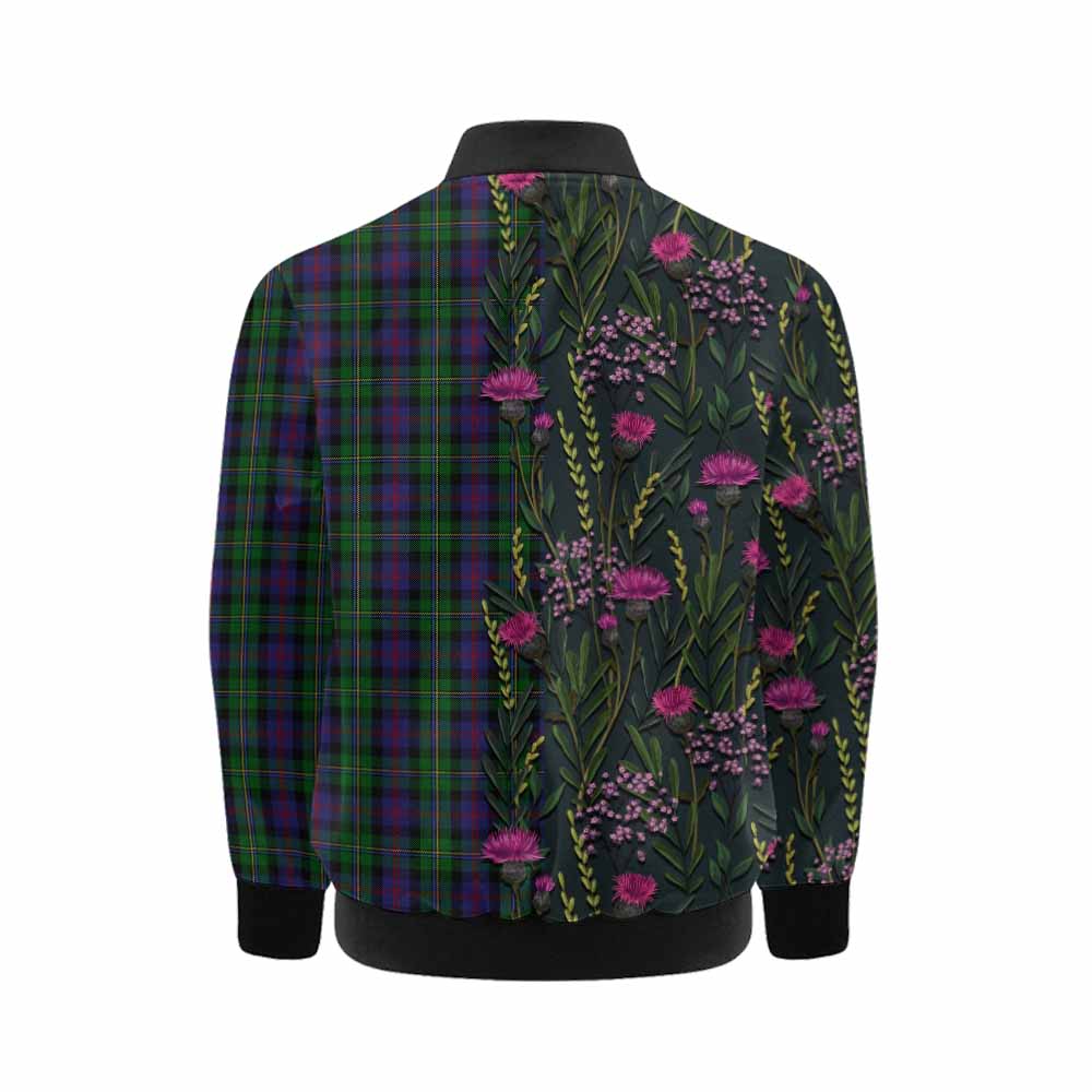 MacCallum (McCallum) Family Crest Tartan Kid Bomber Jacket Scottish Thistle Flower Pattern Half Style - Tartan Vibes Clothing