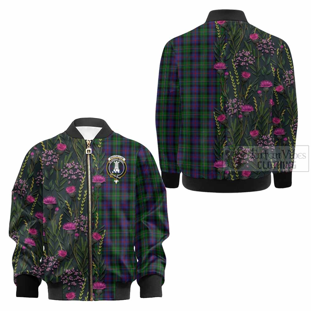 MacCallum (McCallum) Family Crest Tartan Kid Bomber Jacket Scottish Thistle Flower Pattern Half Style - Tartan Vibes Clothing