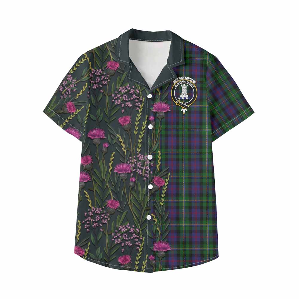 MacCallum (McCallum) Family Crest Tartan Kid Hawaiian Shirt Scottish Thistle Flower Pattern Half Style - Tartan Vibes Clothing