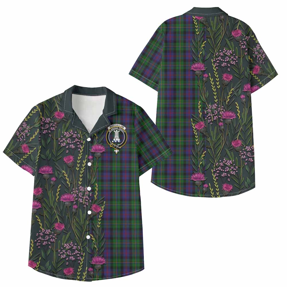 MacCallum (McCallum) Family Crest Tartan Kid Hawaiian Shirt Scottish Thistle Flower Pattern Half Style - Tartan Vibes Clothing