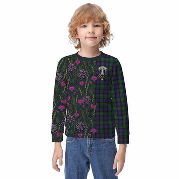 MacCallum (McCallum) Family Crest Tartan Kid Knitted Sweatshirt Scottish Thistle Flower Pattern Half Style