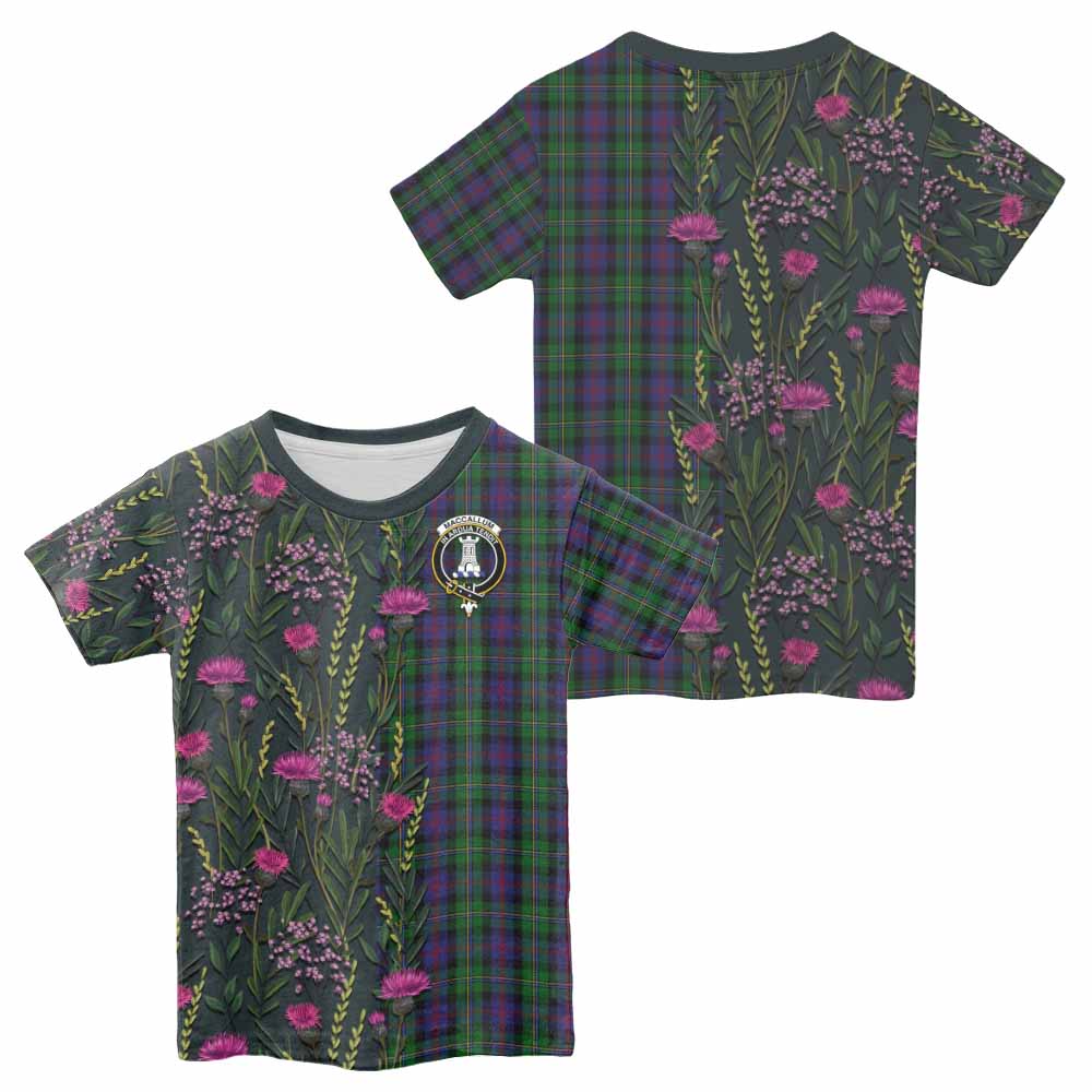 MacCallum (McCallum) Family Crest Tartan Kid T-shirt Scottish Thistle Flower Pattern Half Style - Tartan Vibes Clothing