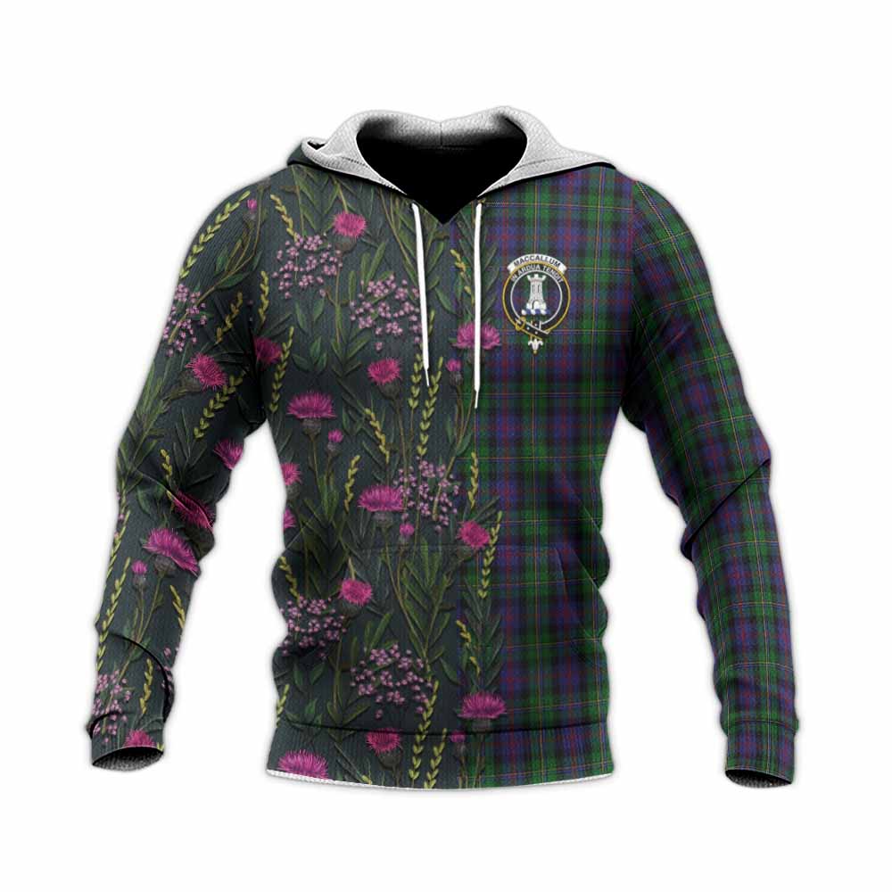 MacCallum (McCallum) Family Crest Tartan Knitted Hoodie Scottish Thistle Flower Pattern Half Style - Tartan Vibes Clothing
