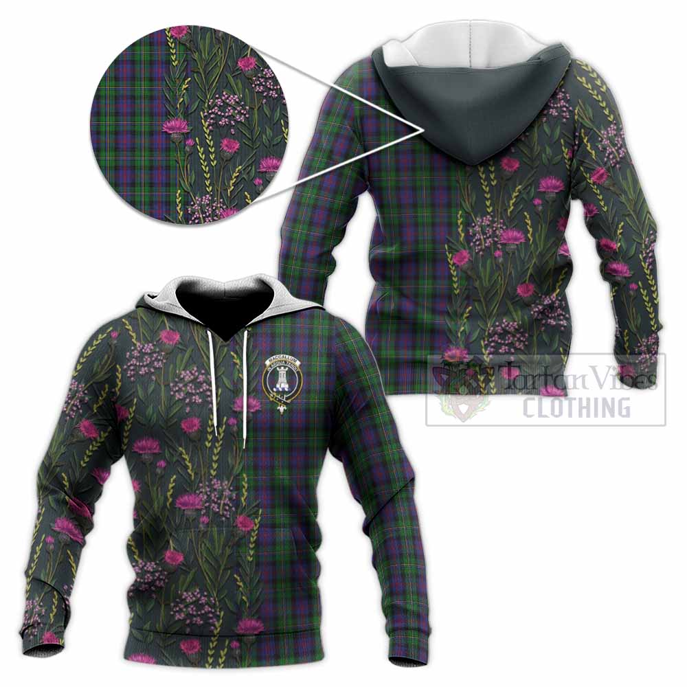 MacCallum (McCallum) Family Crest Tartan Knitted Hoodie Scottish Thistle Flower Pattern Half Style - Tartan Vibes Clothing