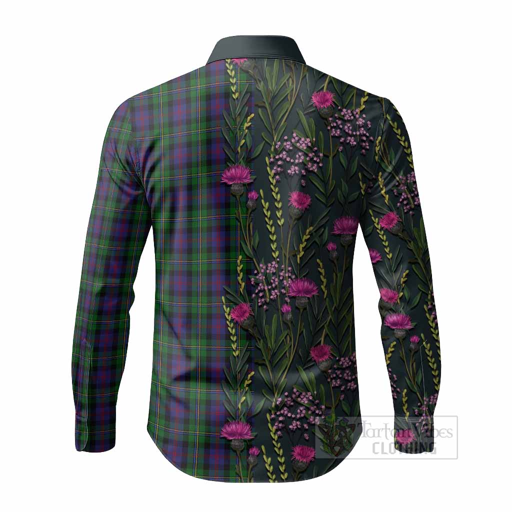 MacCallum (McCallum) Family Crest Tartan Long Sleeve Button Shirts Scottish Thistle Flower Pattern Half Style - Tartan Vibes Clothing