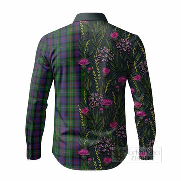 MacCallum (McCallum) Family Crest Tartan Long Sleeve Button Shirts Scottish Thistle Flower Pattern Half Style