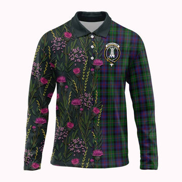 MacCallum (McCallum) Family Crest Tartan Long Sleeve Polo Shirt Scottish Thistle Flower Pattern Half Style