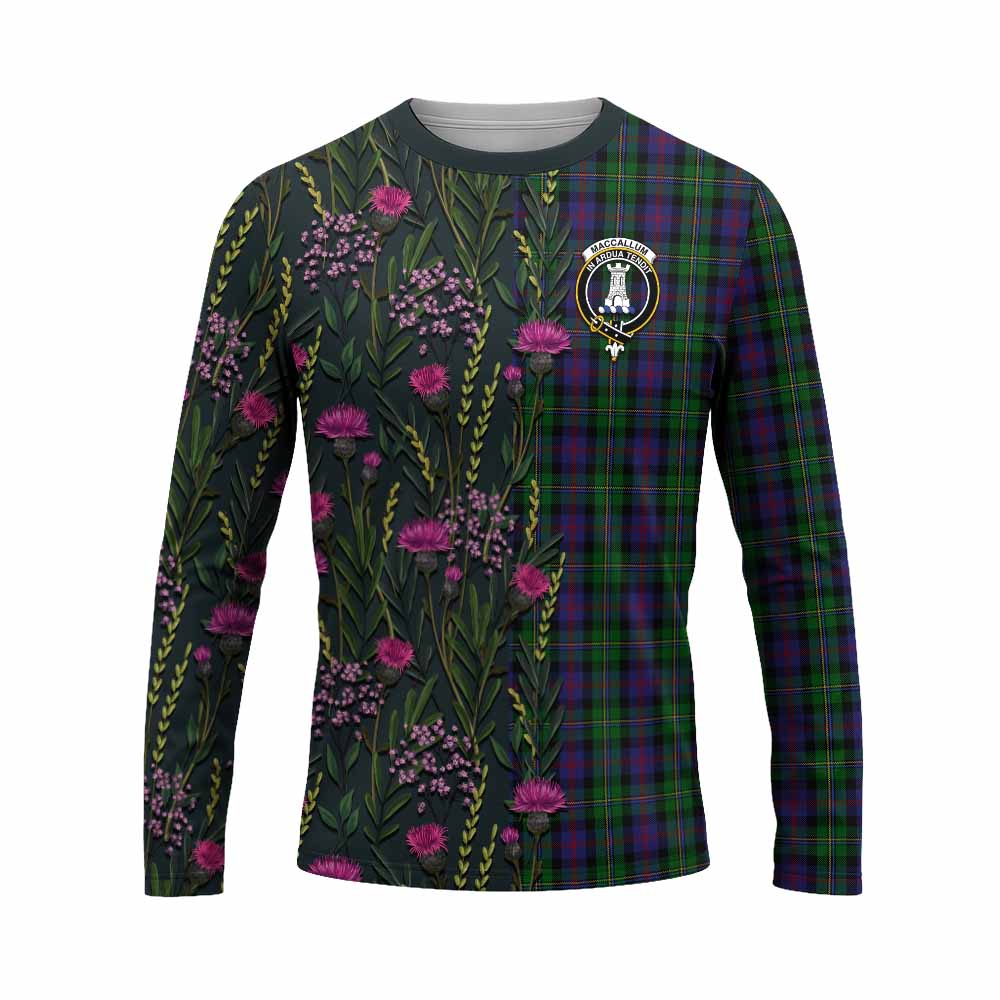 MacCallum (McCallum) Family Crest Tartan Long Sleeve T-Shirt Scottish Thistle Flower Pattern Half Style - Tartan Vibes Clothing