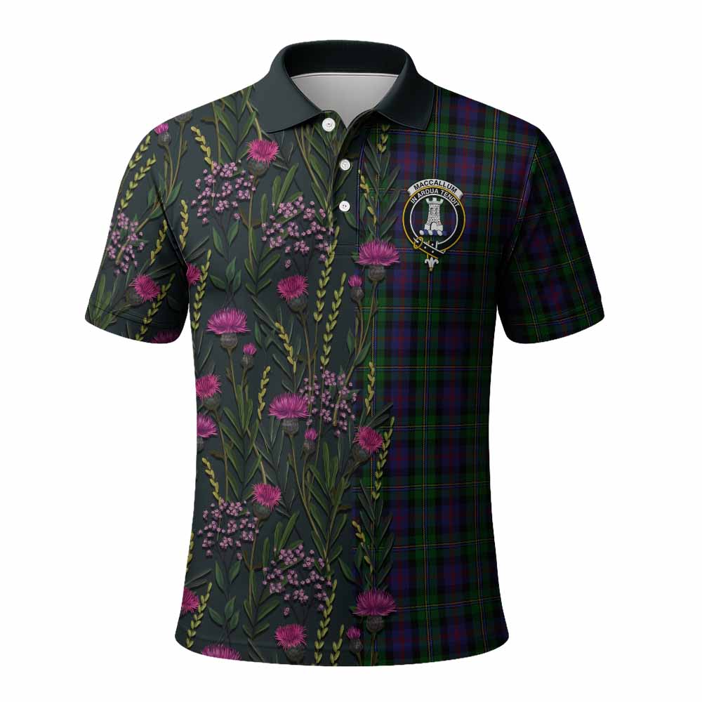 MacCallum (McCallum) Family Crest Tartan Polo Shirt Scottish Thistle Flower Pattern Half Style - Tartan Vibes Clothing