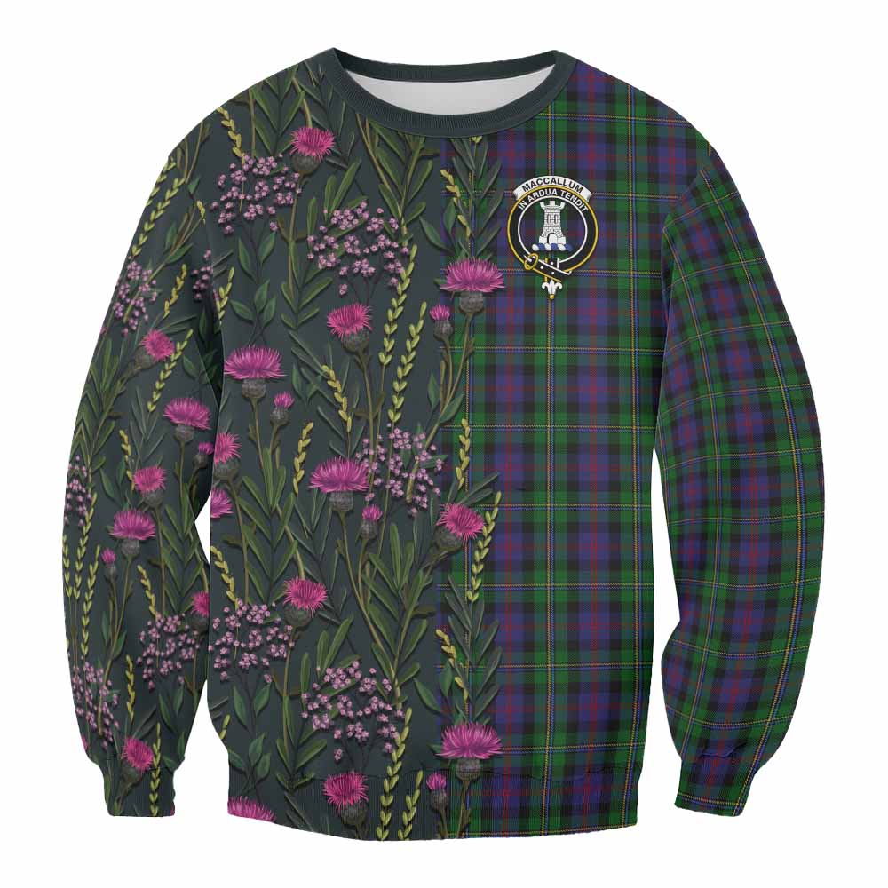 MacCallum (McCallum) Family Crest Tartan Sweatshirt Scottish Thistle Flower Pattern Half Style - Tartan Vibes Clothing