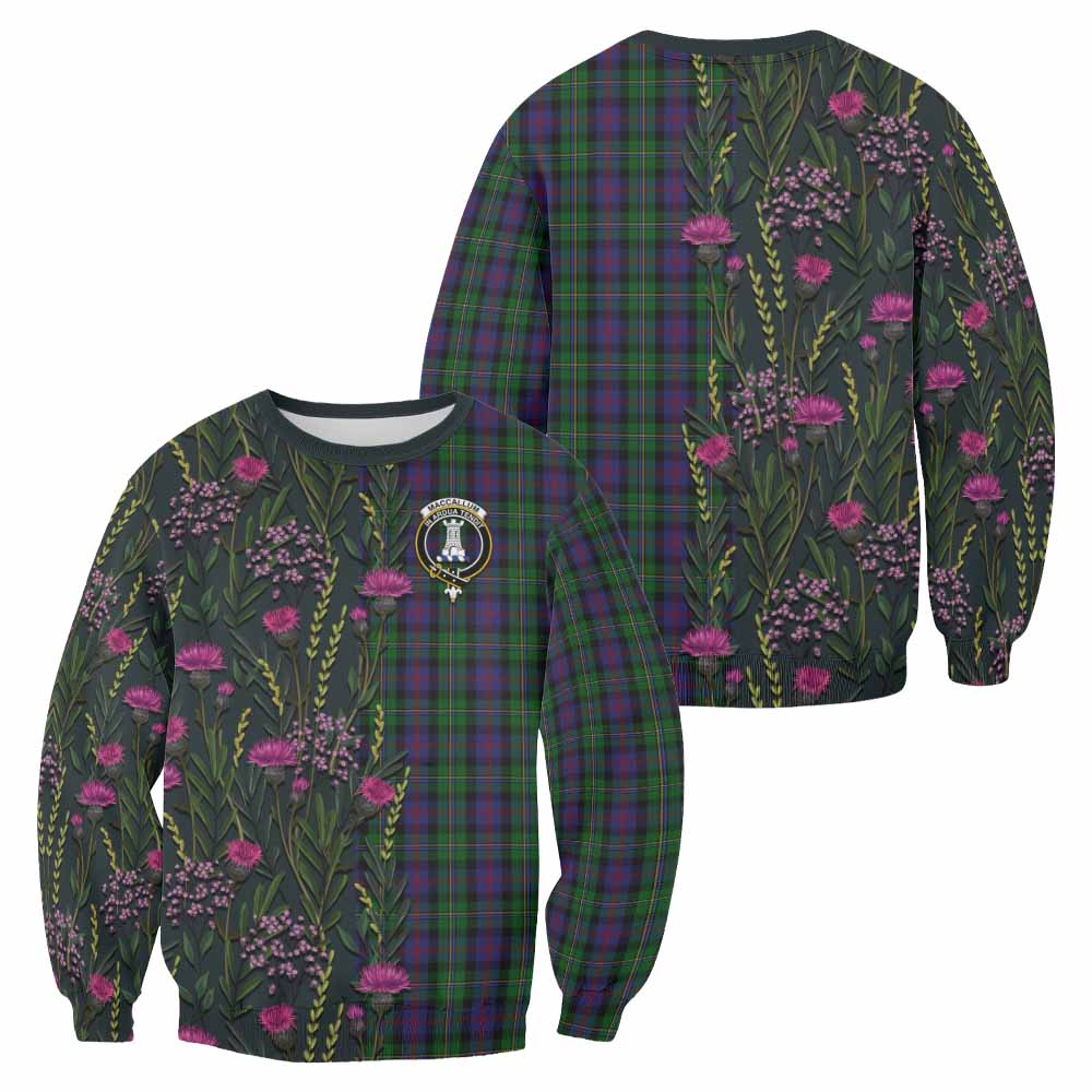 MacCallum (McCallum) Family Crest Tartan Sweatshirt Scottish Thistle Flower Pattern Half Style - Tartan Vibes Clothing
