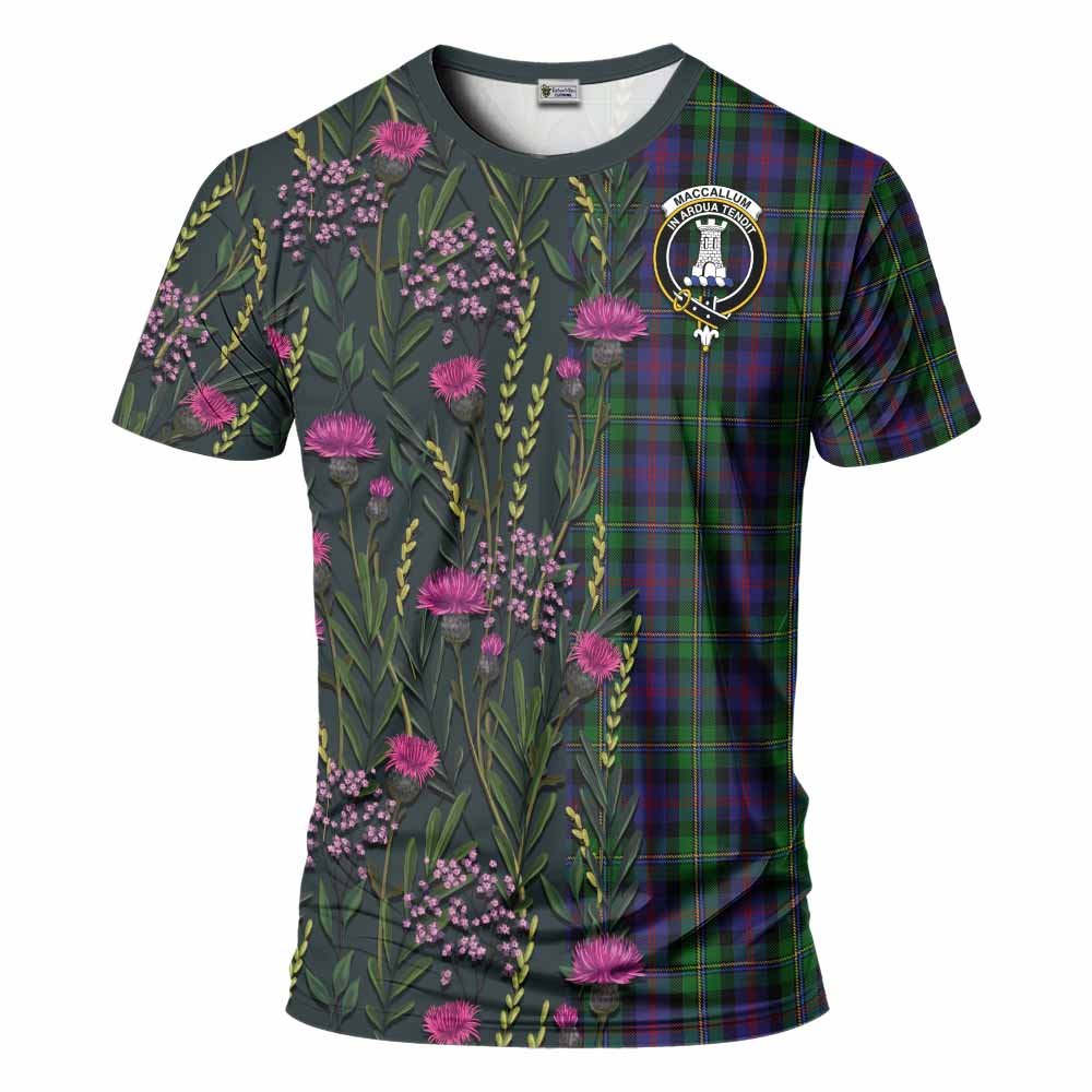 MacCallum (McCallum) Family Crest Tartan T-Shirt Scottish Thistle Flower Pattern Half Style - Tartan Vibes Clothing