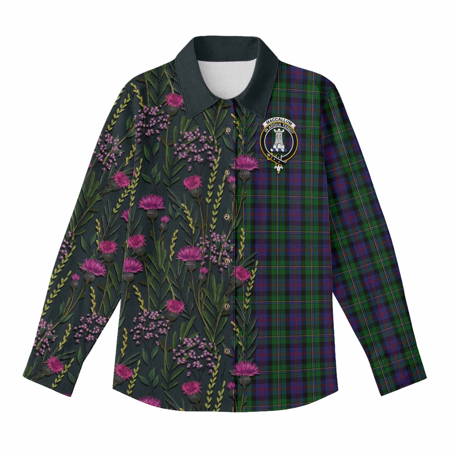 MacCallum (McCallum) Family Crest Tartan Women Casual Shirt Scottish Thistle Flower Pattern Half Style - Tartan Vibes Clothing