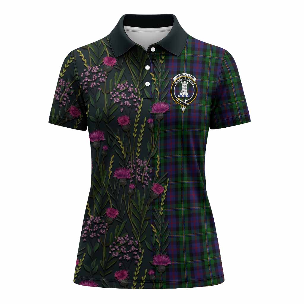 MacCallum (McCallum) Family Crest Tartan Women Polo Shirt Scottish Thistle Flower Pattern Half Style - Tartan Vibes Clothing