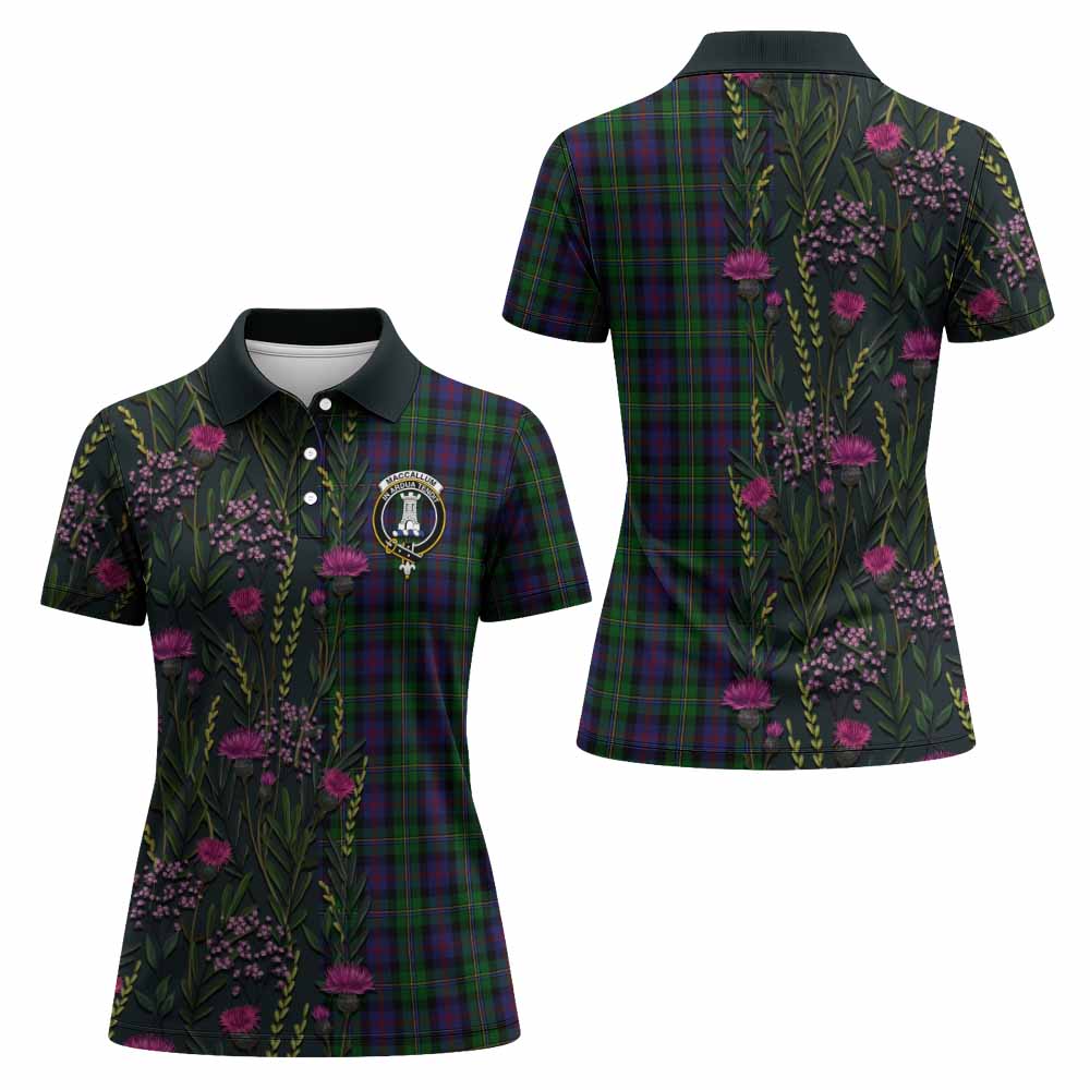 MacCallum (McCallum) Family Crest Tartan Women Polo Shirt Scottish Thistle Flower Pattern Half Style - Tartan Vibes Clothing