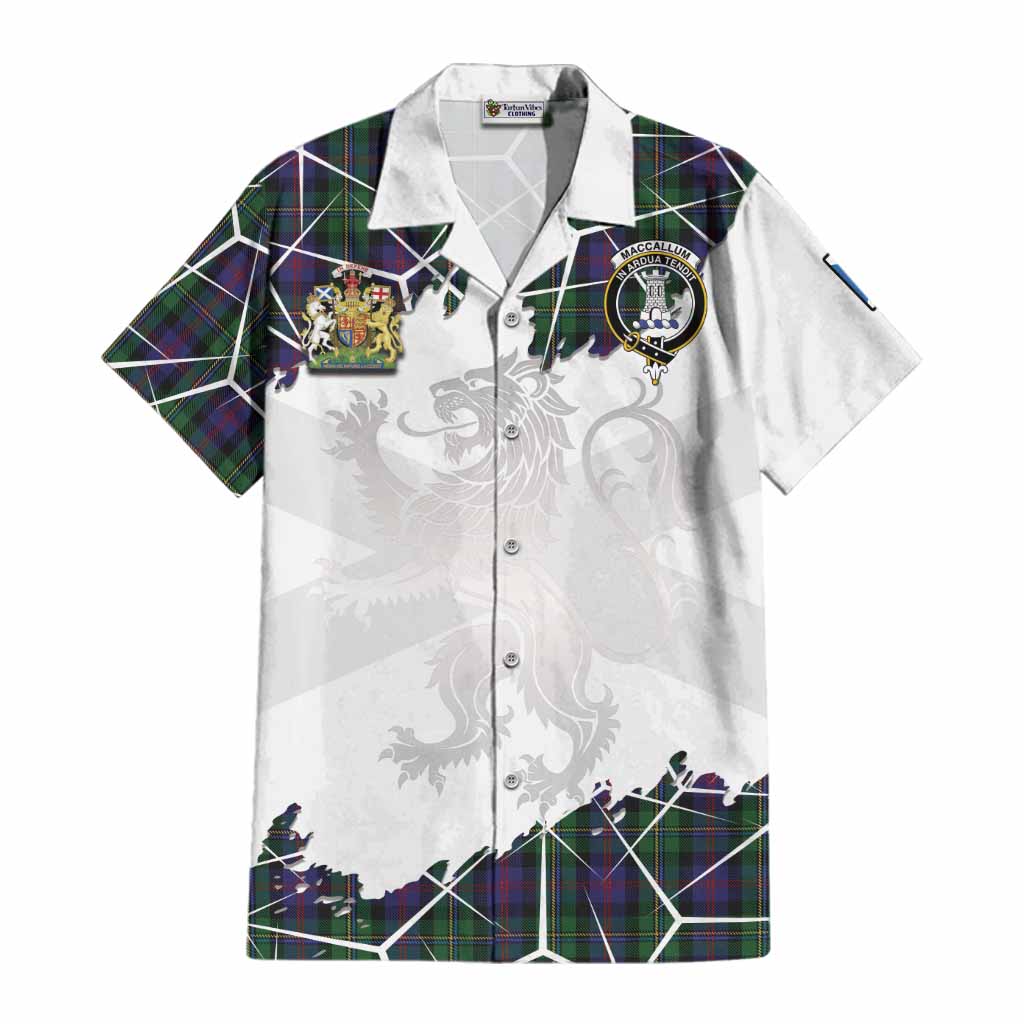 MacCallum (McCallum) Tartan Cotton Hawaiian Shirt with Family Crest and Lion Rampant Grunge Style