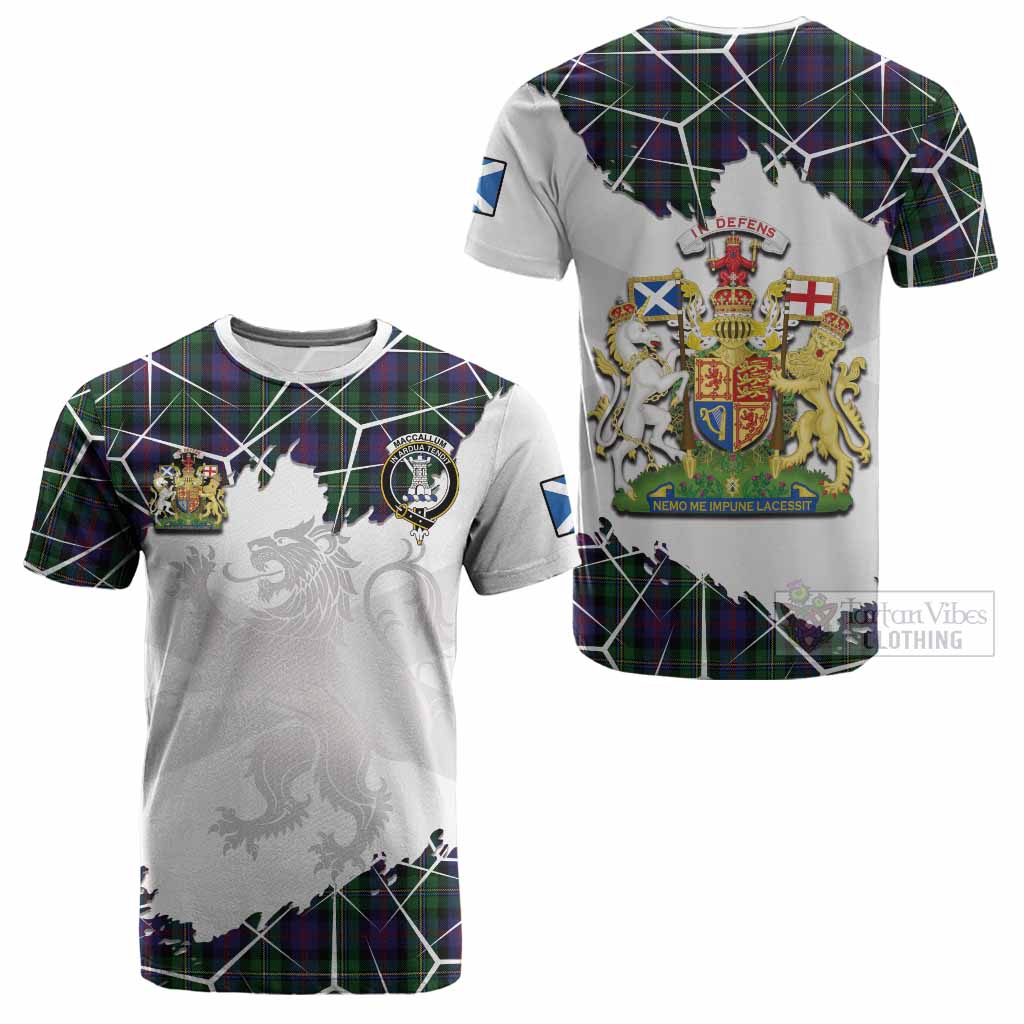 MacCallum (McCallum) Tartan Cotton T-shirt with Family Crest and Lion Rampant Grunge Style