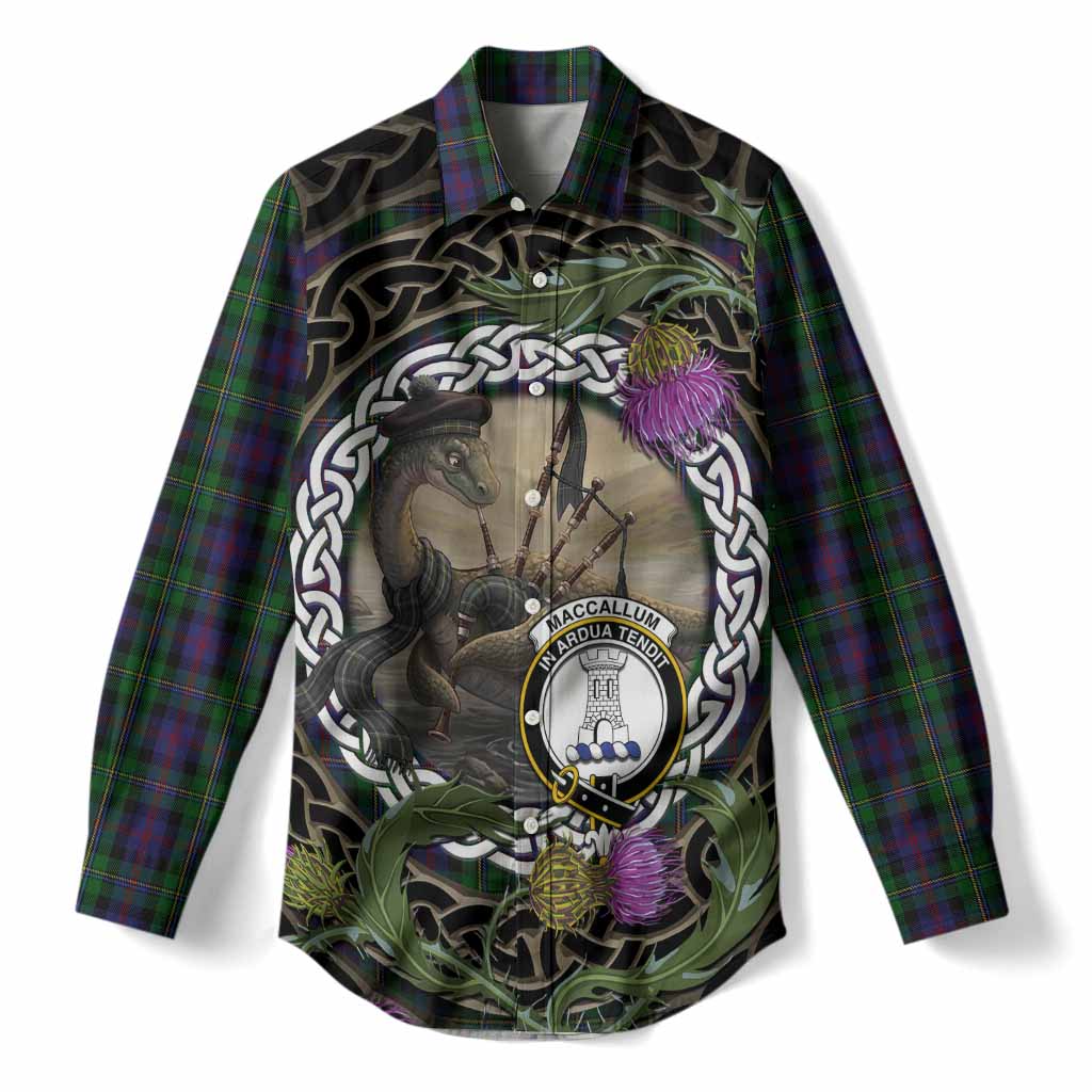 MacCallum (McCallum) Tartan Crest Bagpipe Nessie Women Casual Shirt Scottish Loch Ness Monster Celtic Thistle
