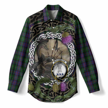 MacCallum (McCallum) Tartan Crest Bagpipe Nessie Women Casual Shirt Scottish Loch Ness Monster Celtic Thistle