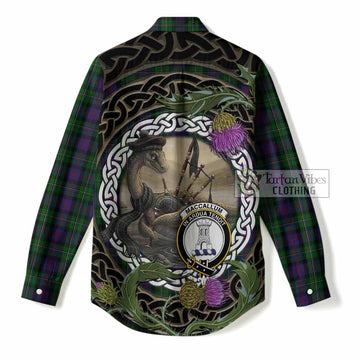 MacCallum (McCallum) Tartan Crest Bagpipe Nessie Women Casual Shirt Scottish Loch Ness Monster Celtic Thistle