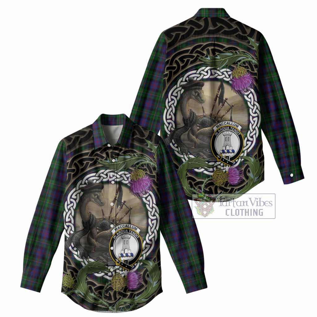 MacCallum (McCallum) Tartan Crest Bagpipe Nessie Women Casual Shirt Scottish Loch Ness Monster Celtic Thistle