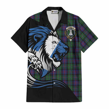 MacCallum (McCallum) Tartan Crest Cotton Hawaiian Shirt Scottish Golden Lions Wave Flow