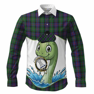 MacCallum (McCallum) Tartan Crest Cute Nessie Long Sleeve Button Shirts Scottish Loch Ness Monster