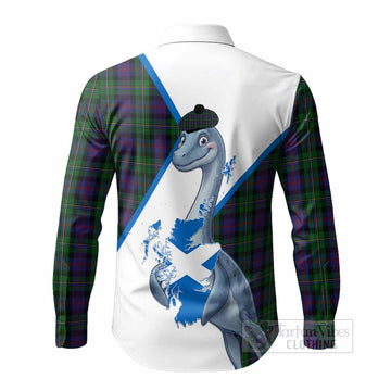 MacCallum (McCallum) Tartan Crest Loch Ness Monster Long Sleeve Button Shirts Nessie Scottish Map Tha Gradh Agam Air Alba