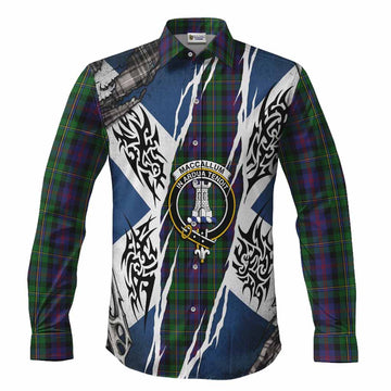 MacCallum (McCallum) Tartan Crest Long Sleeve Button Shirts Scotland Flag Ripped Tribal Design