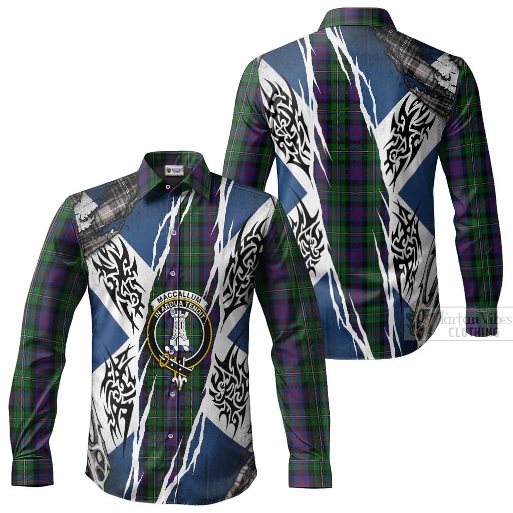 MacCallum (McCallum) Tartan Crest Long Sleeve Button Shirts Scotland Flag Ripped Tribal Design