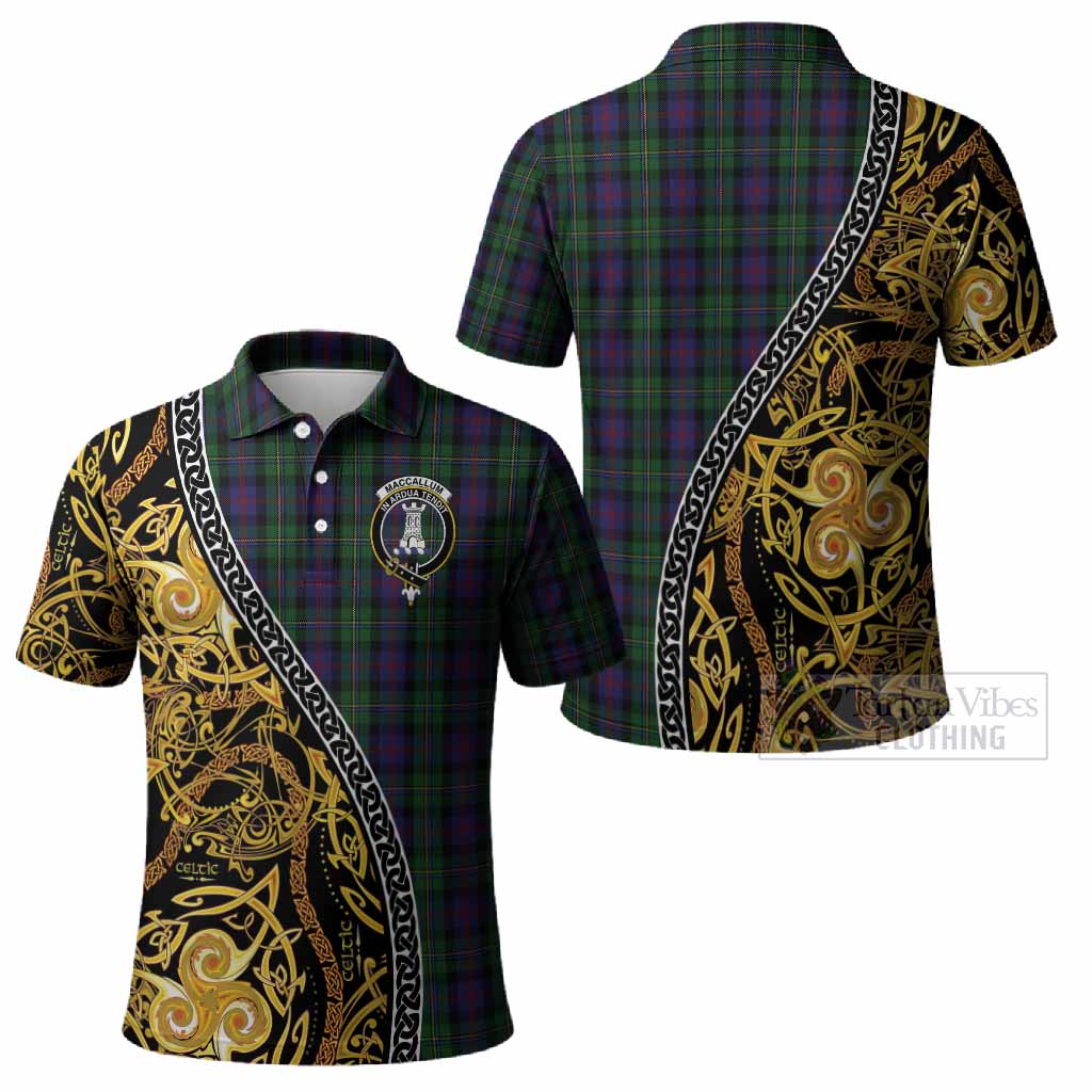 MacCallum (McCallum) Tartan Crest Polo Shirt Celtic Knot and Triple Trickle Spiral Symbols