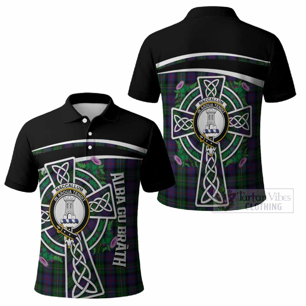 MacCallum (McCallum) Tartan Crest Polo Shirt Scottish Thistle Celtic Cross Alba Gu Brath