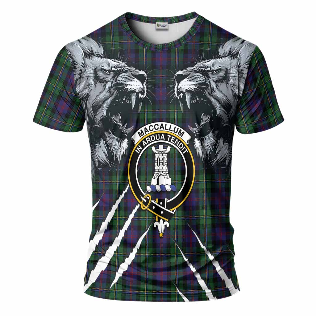 MacCallum (McCallum) Tartan Crest T-Shirt Ferocious Lion Style