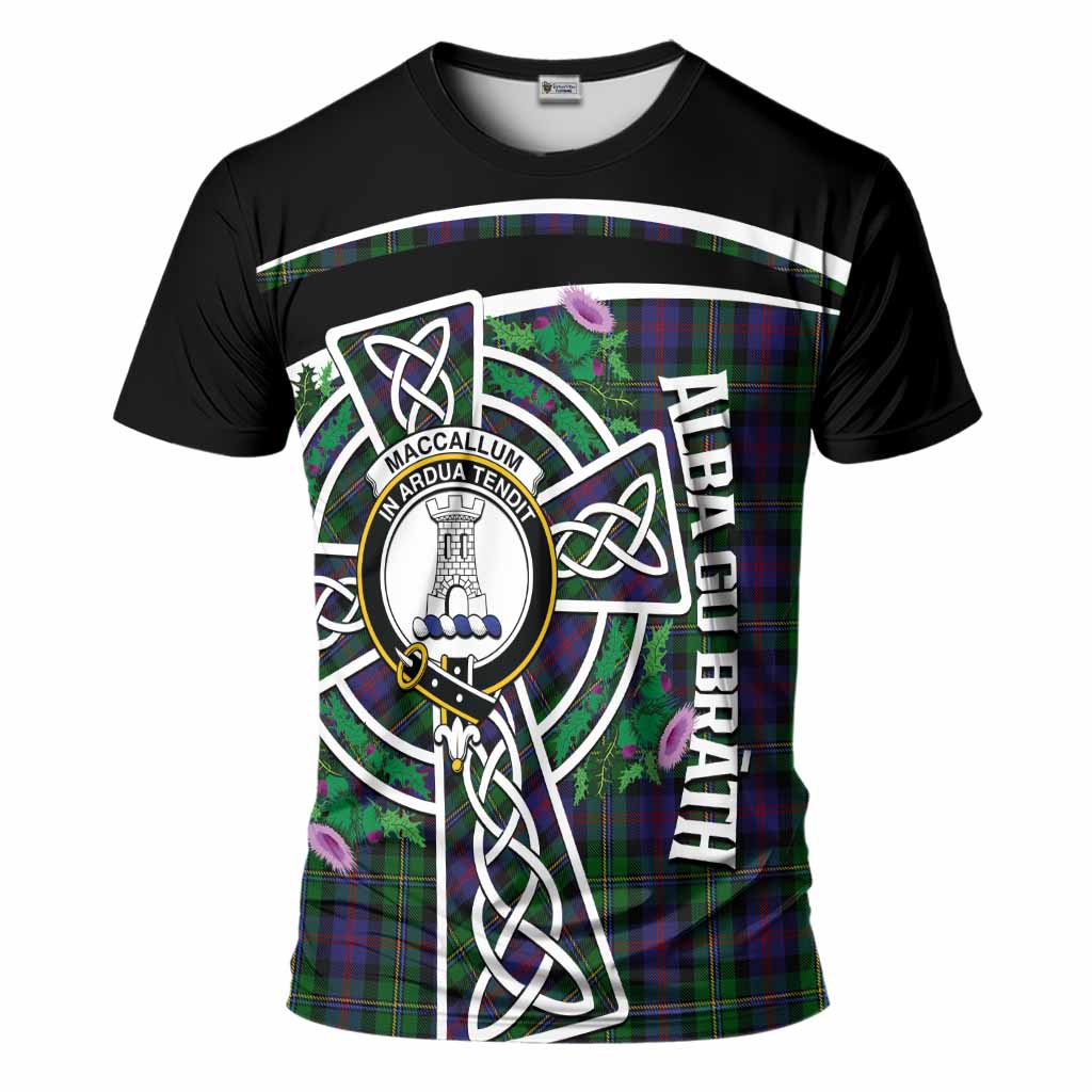 MacCallum (McCallum) Tartan Crest T-Shirt Scottish Thistle Celtic Cross Alba Gu Brath