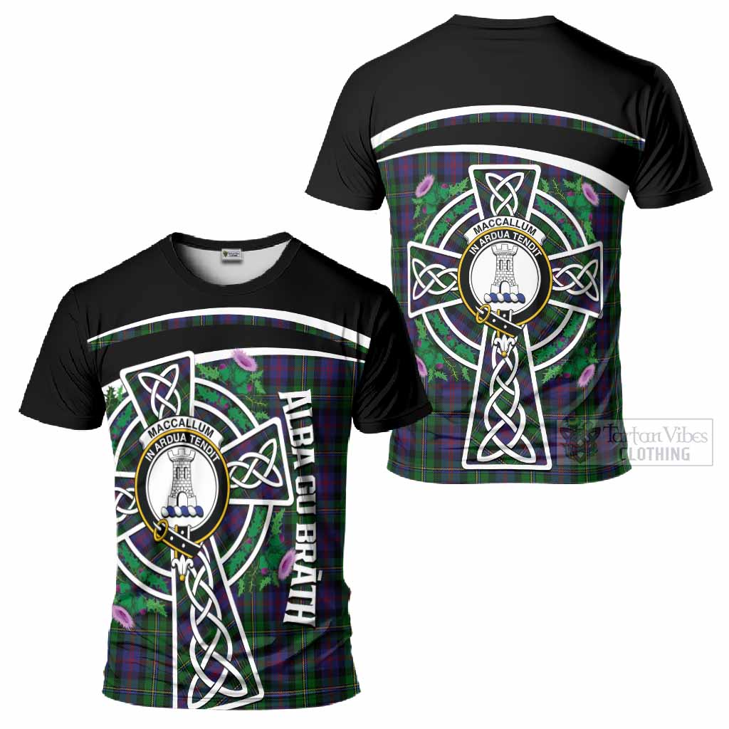 MacCallum (McCallum) Tartan Crest T-Shirt Scottish Thistle Celtic Cross Alba Gu Brath