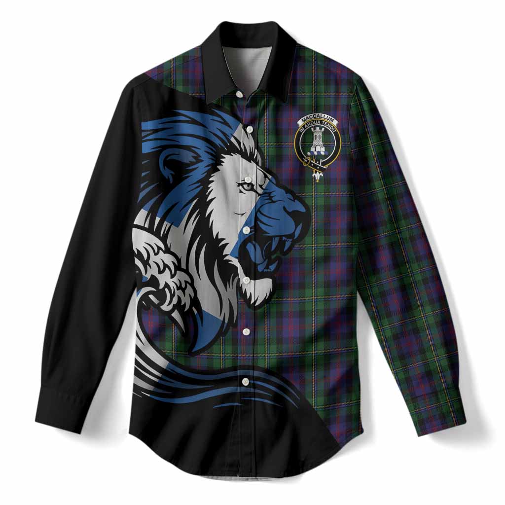 MacCallum (McCallum) Tartan Crest Women Casual Shirt Scottish Golden Lions Wave Flow
