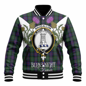 MacCallum (McCallum) Tartan Family Crest Baseball Jacket Scottish Burns Night Thistle Floral