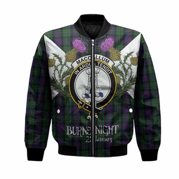 MacCallum (McCallum) Tartan Family Crest Bomber Jacket Scottish Burns Night Thistle Floral