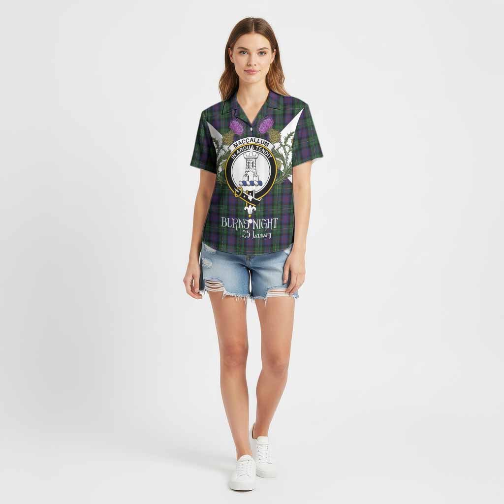 MacCallum (McCallum) Tartan Family Crest Cotton Hawaiian Shirt Scottish Burns Night Thistle Floral