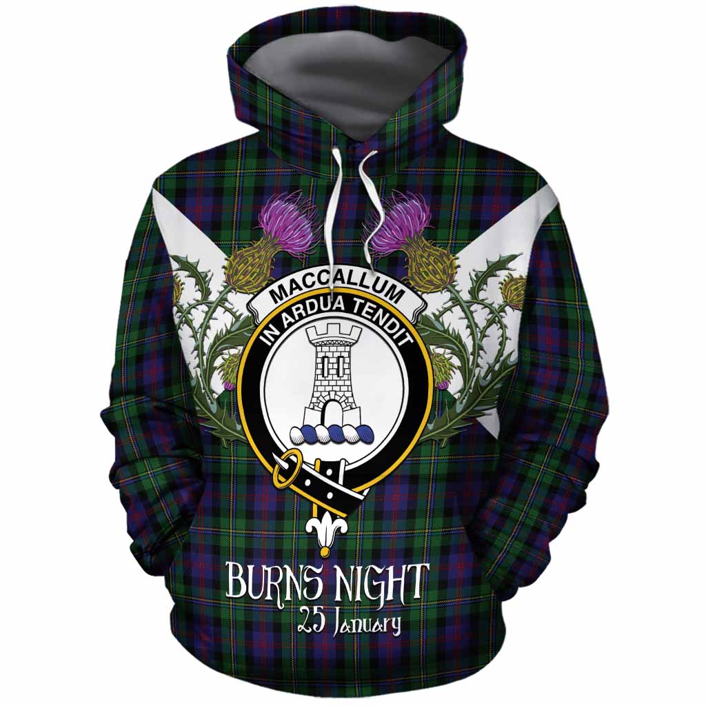MacCallum (McCallum) Tartan Family Crest Cotton Hoodie Scottish Burns Night Thistle Floral