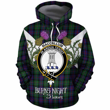 MacCallum (McCallum) Tartan Family Crest Cotton Hoodie Scottish Burns Night Thistle Floral