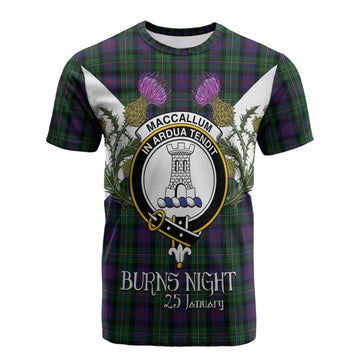 MacCallum (McCallum) Tartan Family Crest Cotton T-shirt Scottish Burns Night Thistle Floral